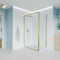 Душевой угол раздвижной E1-SP-G-140110-01-C9 1400х1100x1950 Цвет профиля Золото брашинг Стекло  Прозрачное Veconi