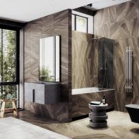 Шторка для ванны в профиле MaybahGlass 1400*340 Стекло 6 мм Графит Профиль:Узкий, Цвет Хром глянцевый  MGV-128-4у