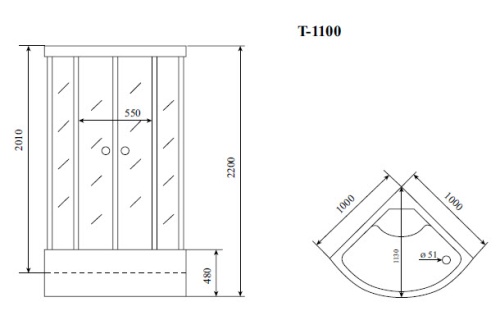 Timo Standart Т-6600 Black душевая кабина (100*100*220), шт